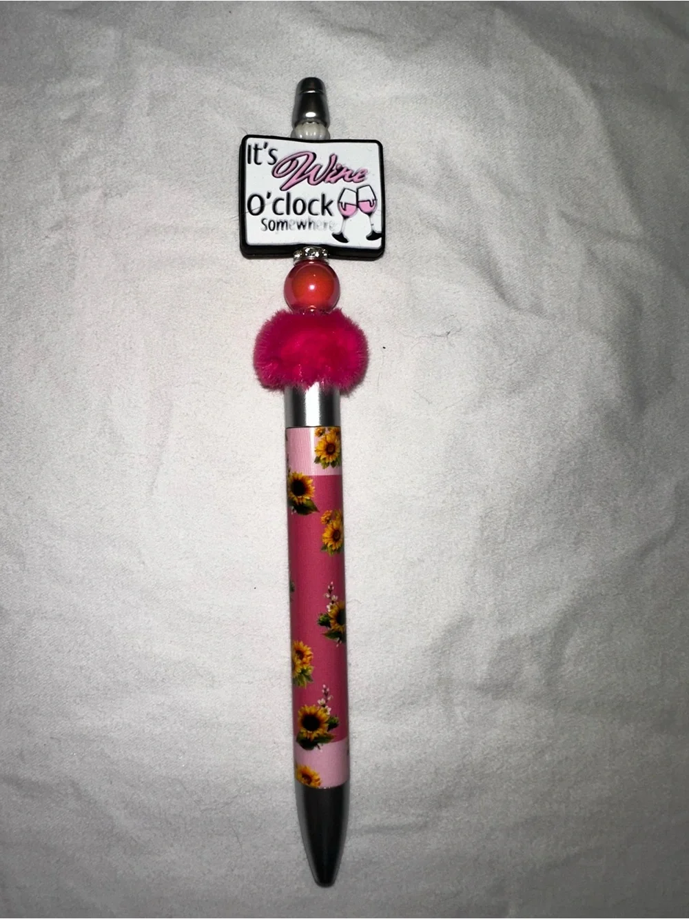 Pink Sunflower Pen with 'It’s Wine O'clock Somewhere'